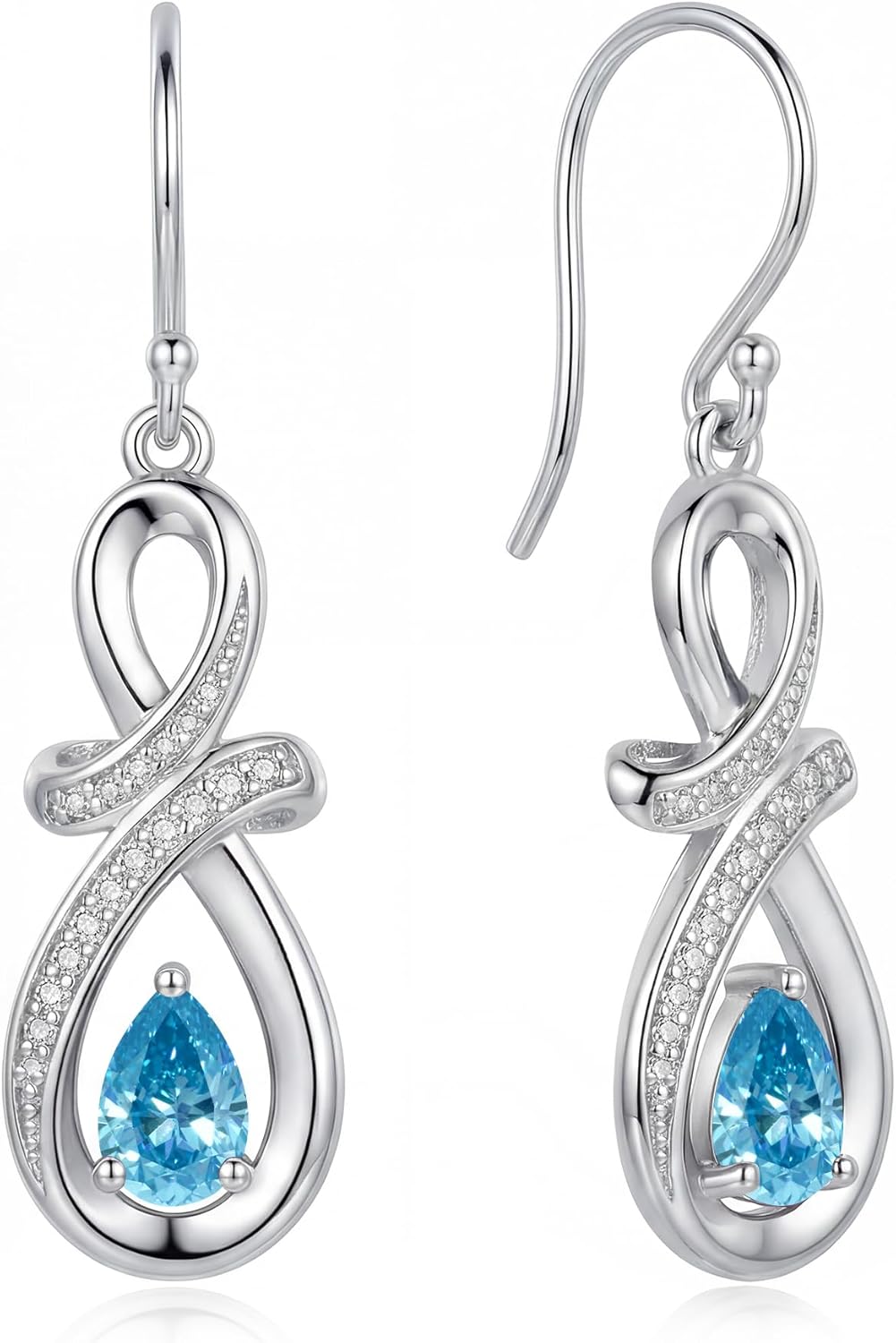 Valentines Day Gift Dangle Drop Earrings 925 Sterling Silver Dainty Infinity Teardrop Gemstone Birthstone Jewelry Birthday Gifts for Her Women