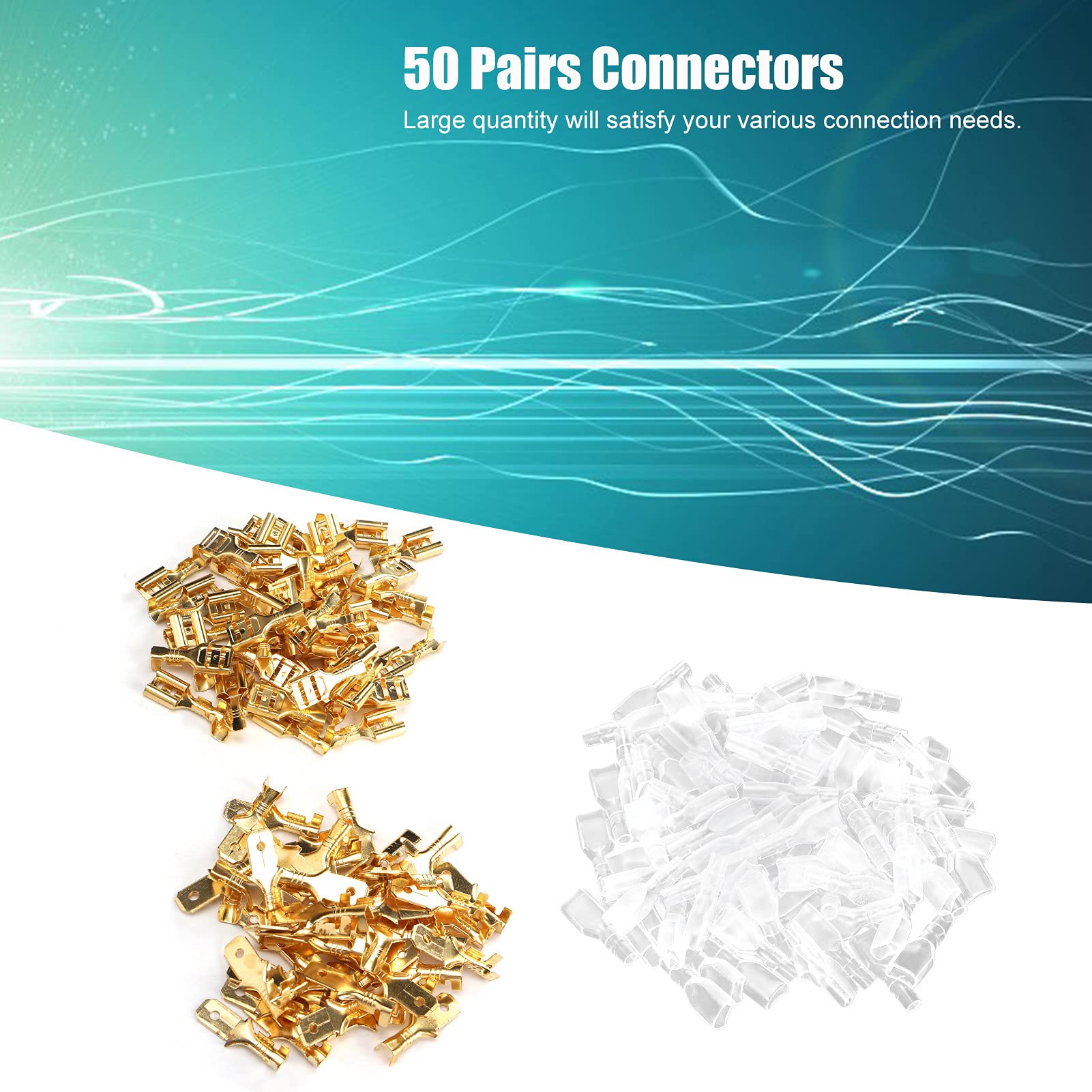 50 Pairs 6.3mm Crimp Terminal, Male and Female Wire Spade Connector, Electric Brass Insulating Wire Cable Connector Kit Set for Car and Motorcycle Quick Connection Wire Terminal