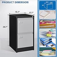 Vista 90 de Archivador vertical de 2 cajones con cerradura de metal, archivador vertical de metal, para oficina y hogar, archivadores verticales de acero
