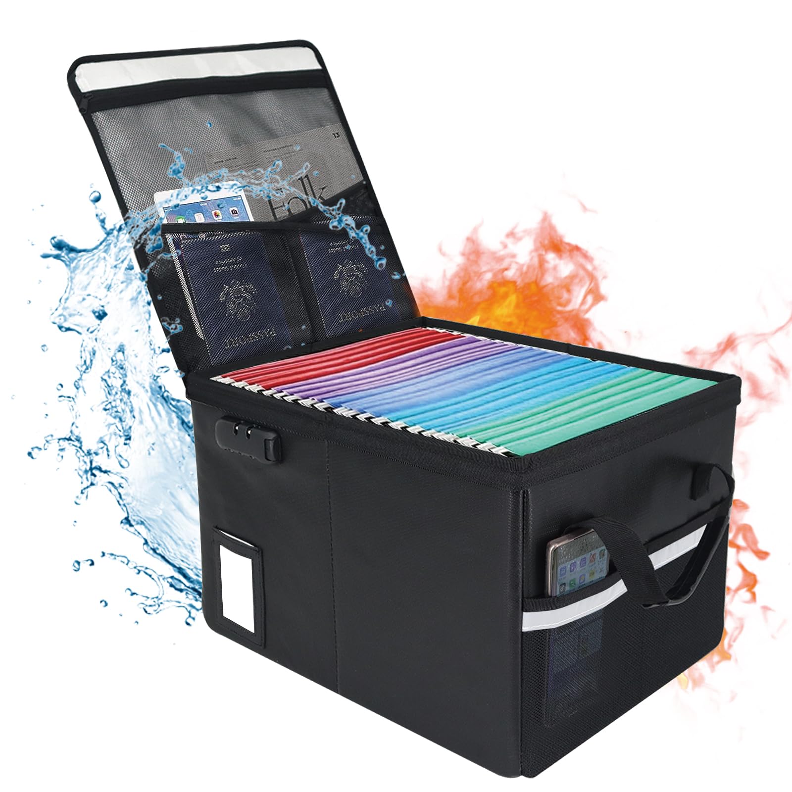 Upgraded 5200°F Fireproof Document File Organizer Box, Fireproof Storage Filing Cabinet with Lock, Portable Office Safe Box for Hanging Letter/Legal Folder 16.1 x 12.9 x 11in (Black)