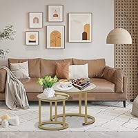 Vista 8 de aboxoo Juego de 2 mesas de centro anidables doradas, pequeñas mesas redondas de vidrio para sala de estar, dormitorio, mesa de té decorativa