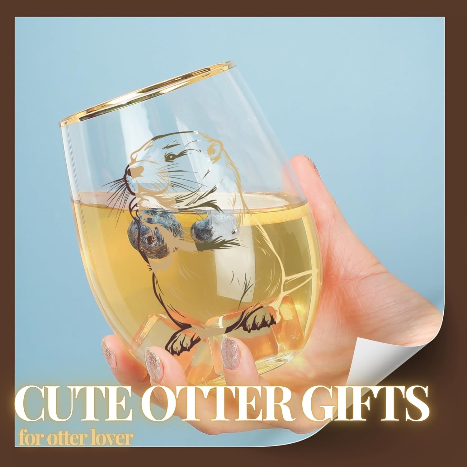 Onebttl Otter Themed Gifts for Women, 18oz Stemless Wine Glass With Gift Box and Message Card - Birthday Gift for Otter Lovers