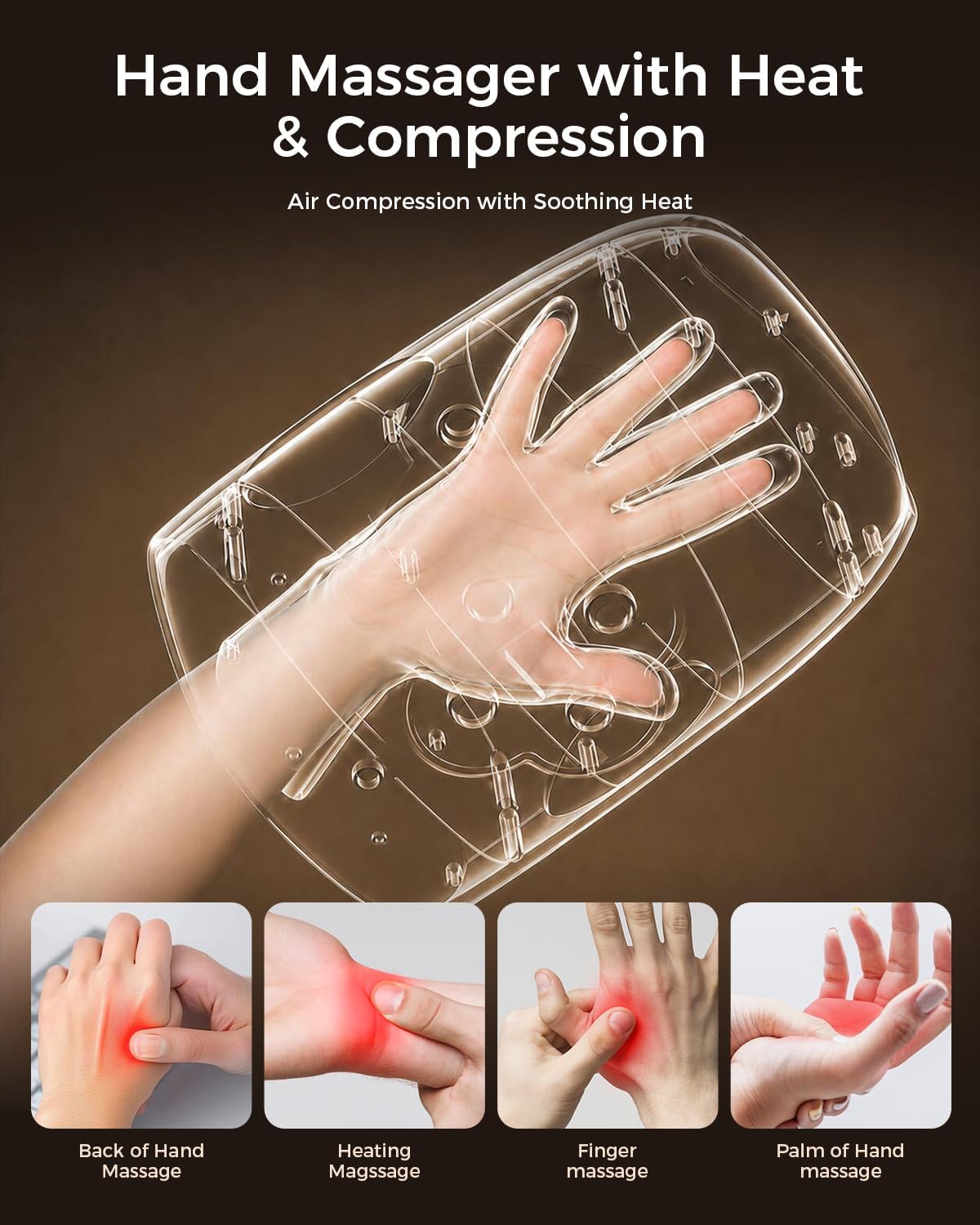 Cordless Hand Massager with Compression,Soothing Heating,Adjustable Modes for Daily Relaxation,Rechargeable Portable Massager for Fingers Palm Wrist at Home Office Travel (White)