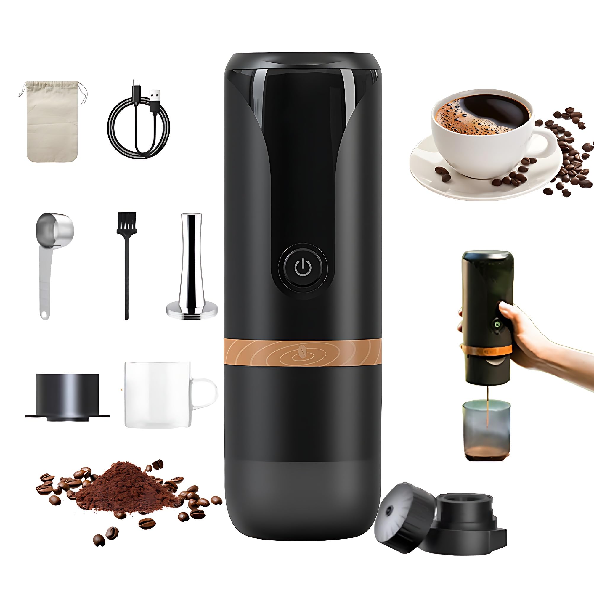 Machine à expresso portable électrique avec batterie 2400 mAh et 9 bars pour voyage