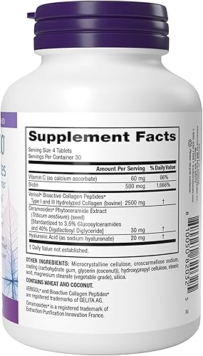 Miniatura 8 de Webber Naturals Collagen30 con ceramidas, péptidos de colágeno bioactivos, 120 tabletas, brillo hidratante, ayuda a mejorar la hidratación de la