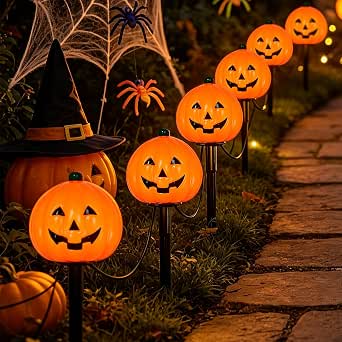 PASUTO 7-Foot Halloween Pumpkin Pathway Lights with 4 Stakes