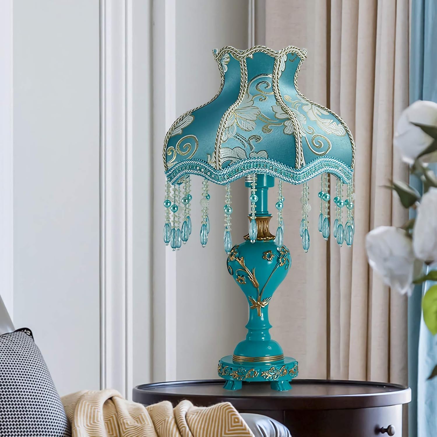 Lampada da tavolo retrò, lampada decorativa in stile vittoriano con paralu