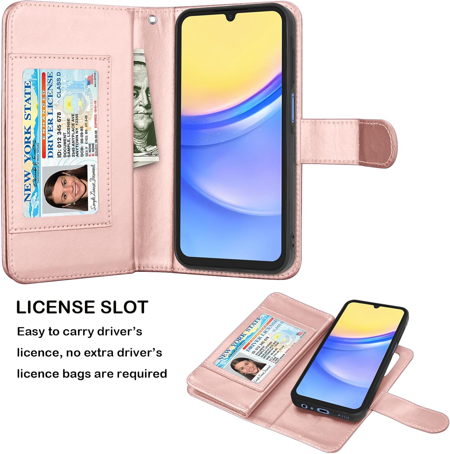 NJJEX Wallet Case for Samsung Galaxy A15 5G Phone Cover, Rose Gold image 3