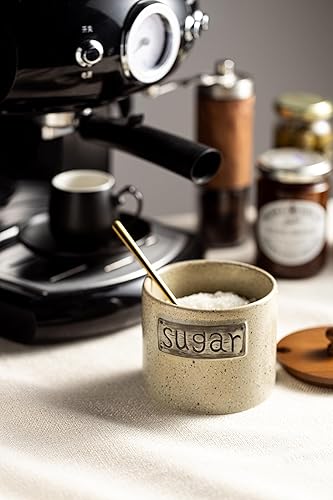 Miniatura 6 de LYEOBOH Azucarero de 15 onzas, recipiente para azúcar, contenedor rústico para azúcar con tapa de madera y cuchara para barra de café, apto