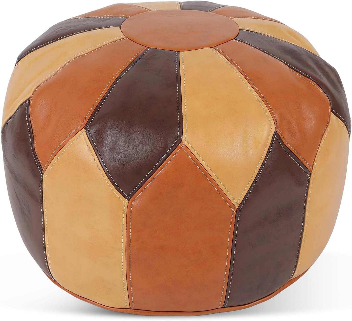 Bohemian Stuffed Moroccan Leather Pouf Ottoman with Storage, Handmade Round Multi-Use Footstool Ottoman for Living Room, Bedroom, Morrocan Leather Pouf Moroccan Pouffe, Bohemian Home Decor