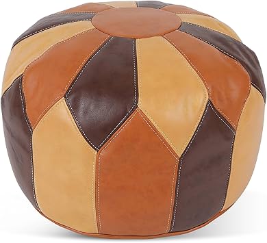 Unstuffed Bohemian Stuffed Moroccan Leather Pouf Ottoman with Storage, Handmade Round Multi-Use Footstool Ottoman for Living Room, Bedroom, Morrocan Leather Pouf Moroccan Pouffe, Bohemian Home Decor