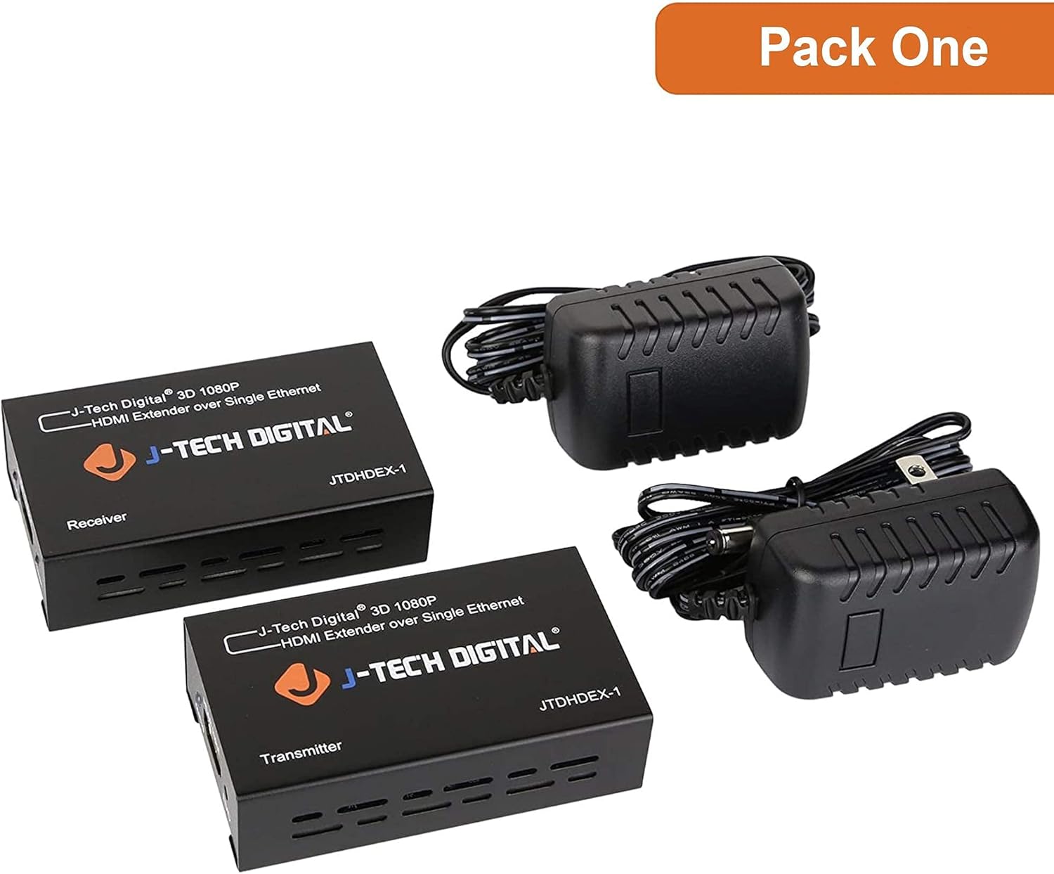J-Tech Digital HDMI Extender by Single Cat 5E/6/7 Full Hd 1080P, EDID Copy, Dolby Digital/DTS with HDMI 2.0 Cable 3ft- 2 Pack