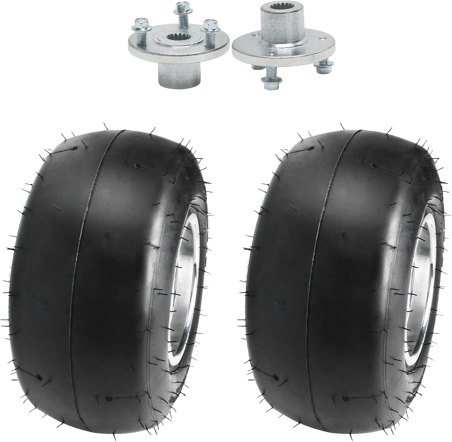 2pcs 10x4.50-5 Tubeless Go Kart Tires & Aluminum Wheels with 17T Hubs – Smooth Slick Tires for Drift Trike, Racing Go Kart, ATV, Quad, Mowers
