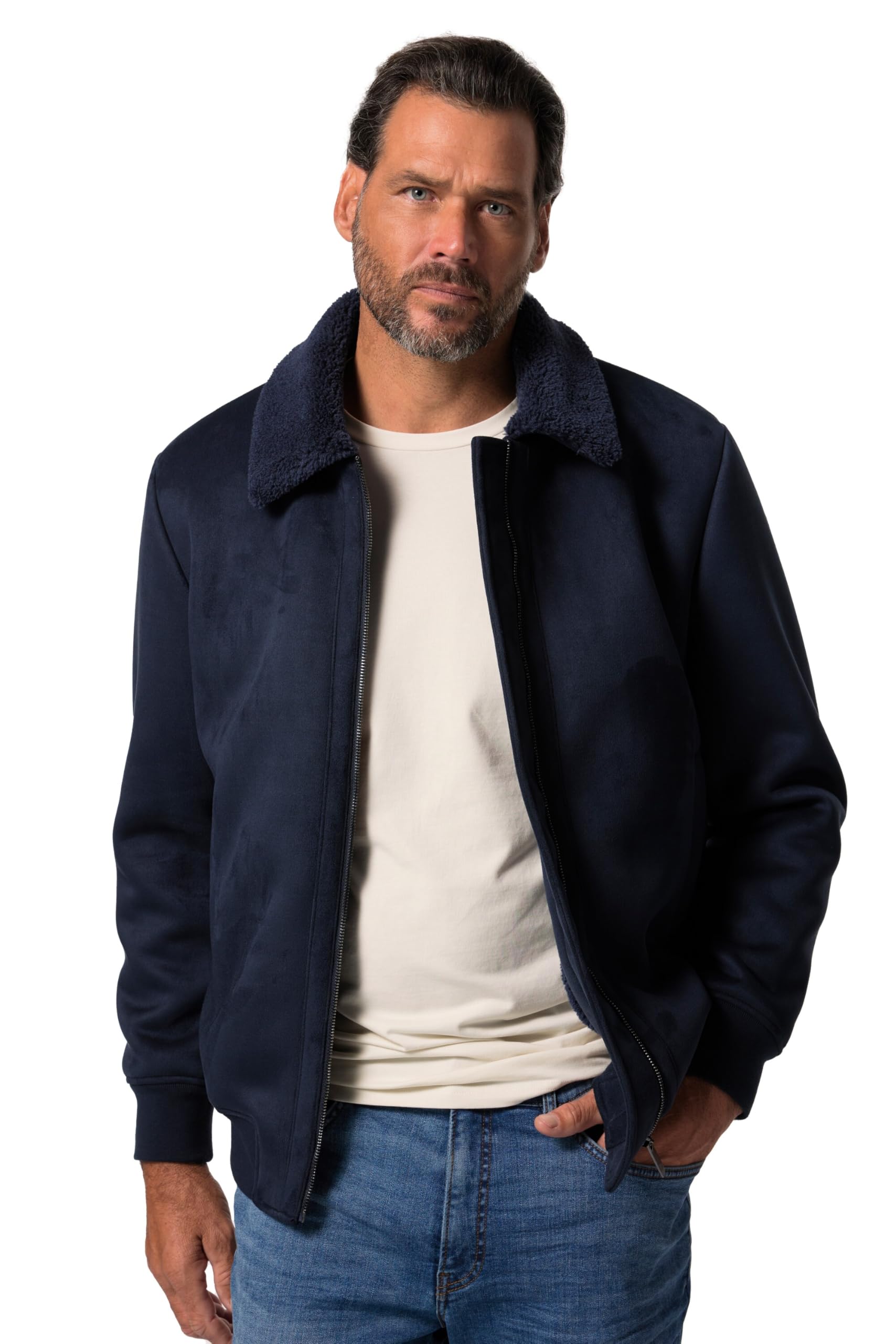 JP 1880 Herren große Größen Übergrößen Menswear L-8XL Bomberjacke, Lederoptik, Teddyfutter, GRS-zertifizierte Materialien 831637