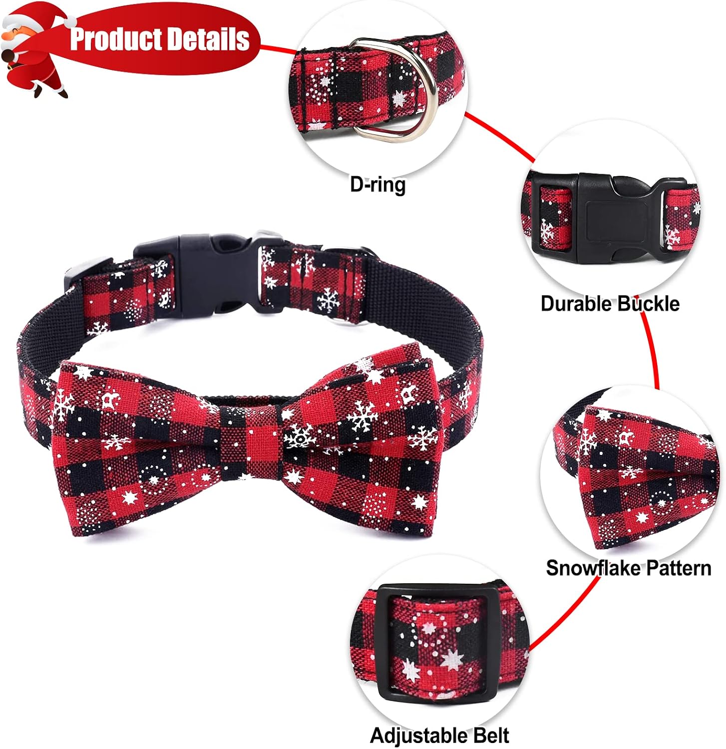 Malier Christmas Dog Collar and Bow tie with Classic Snowflake Pattern, Adorable Collar with Light Release Buckle Pet Accessories for Puppy Dogs Cats Pets (L) image 3