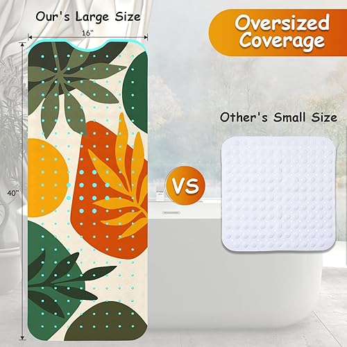 Miniatura 3 de Tapete de bañera antideslizante, tapete de baño bohemio para bañera, tapete de ducha extra largo con ventosas y agujeros de drenaje para niños