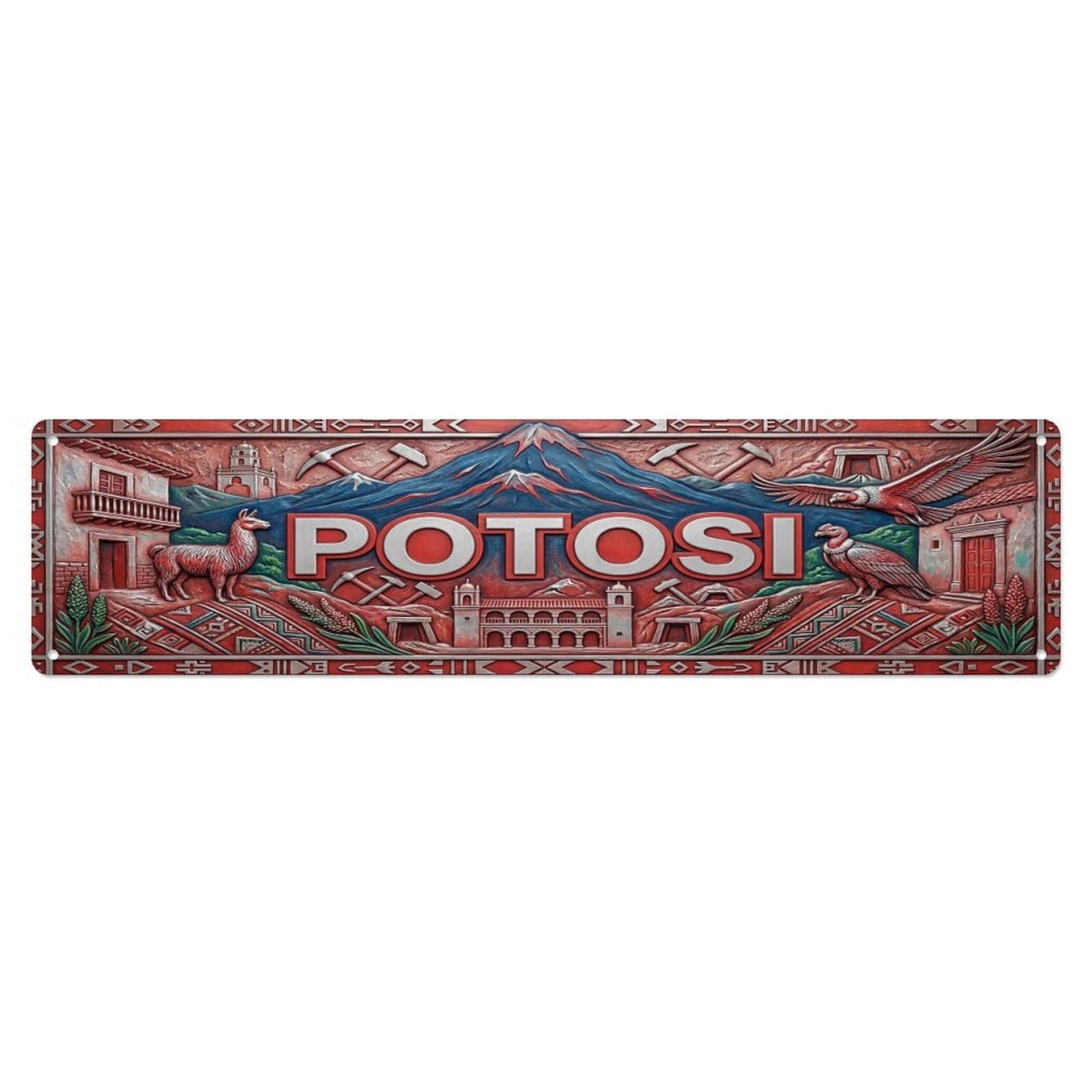 Cwbufd Vintage Style Vintage Potosi Bolivia Flag Pattern Vintage Metal Tin Sign Plaque Wall Decor For Cafe, Club Bar, Office, Garden Metal Poster 4X16inch