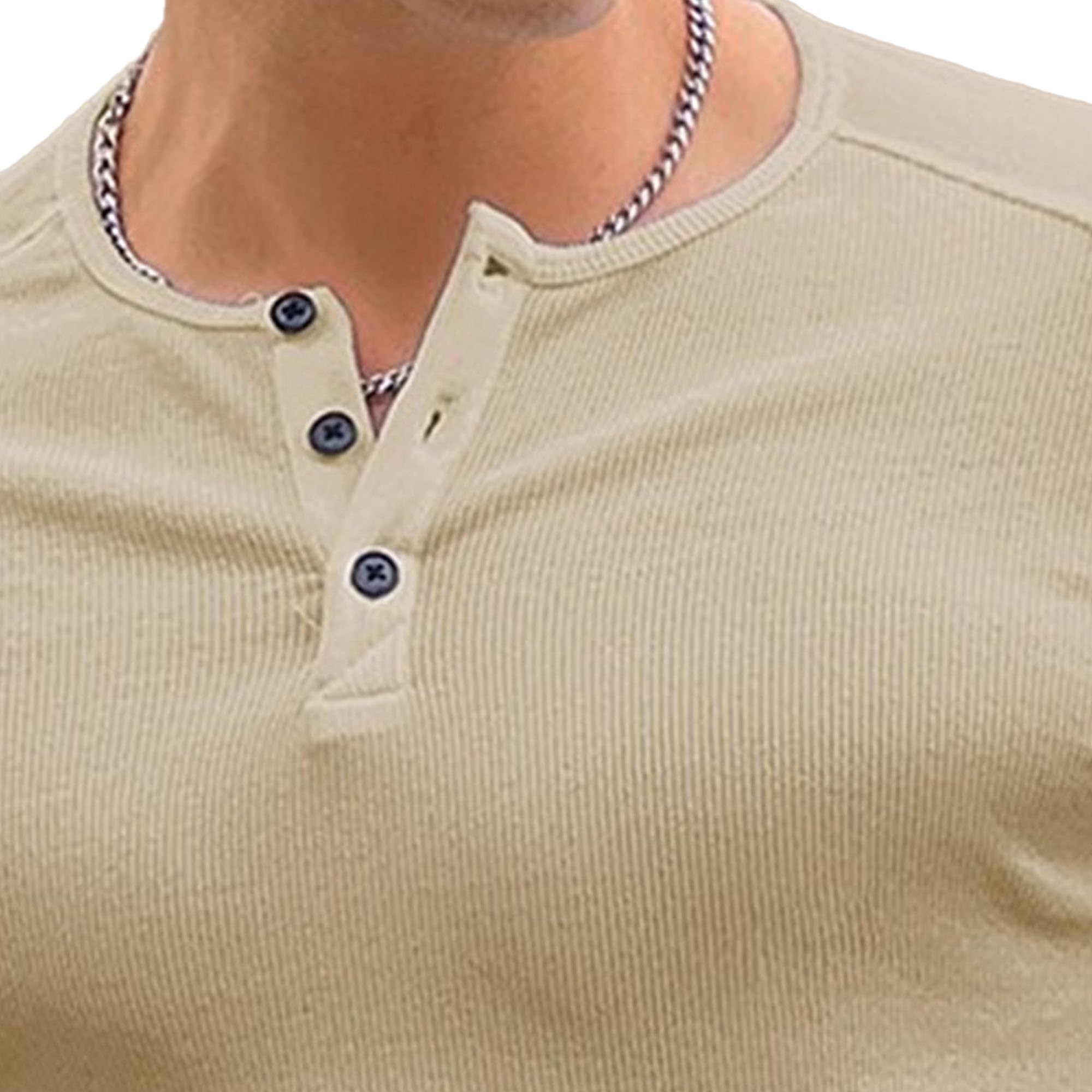 Men Round Neck Tight Muscle T-Shirt Short Sleeve Rib Fitness Training Shirt Casual Elastic Slim Pullover Tops (Khaki,3X-Large)