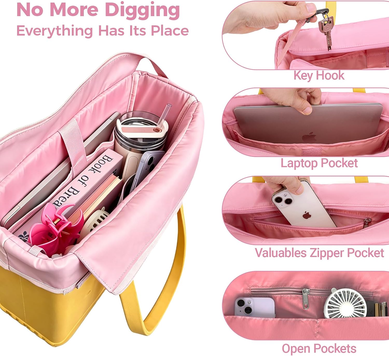 Nyton Organizer Insert Only Compatible with Bogg Bag Original Medium, Beach Bag Organizer with Zipper Lid (Pink, Medium) image 3