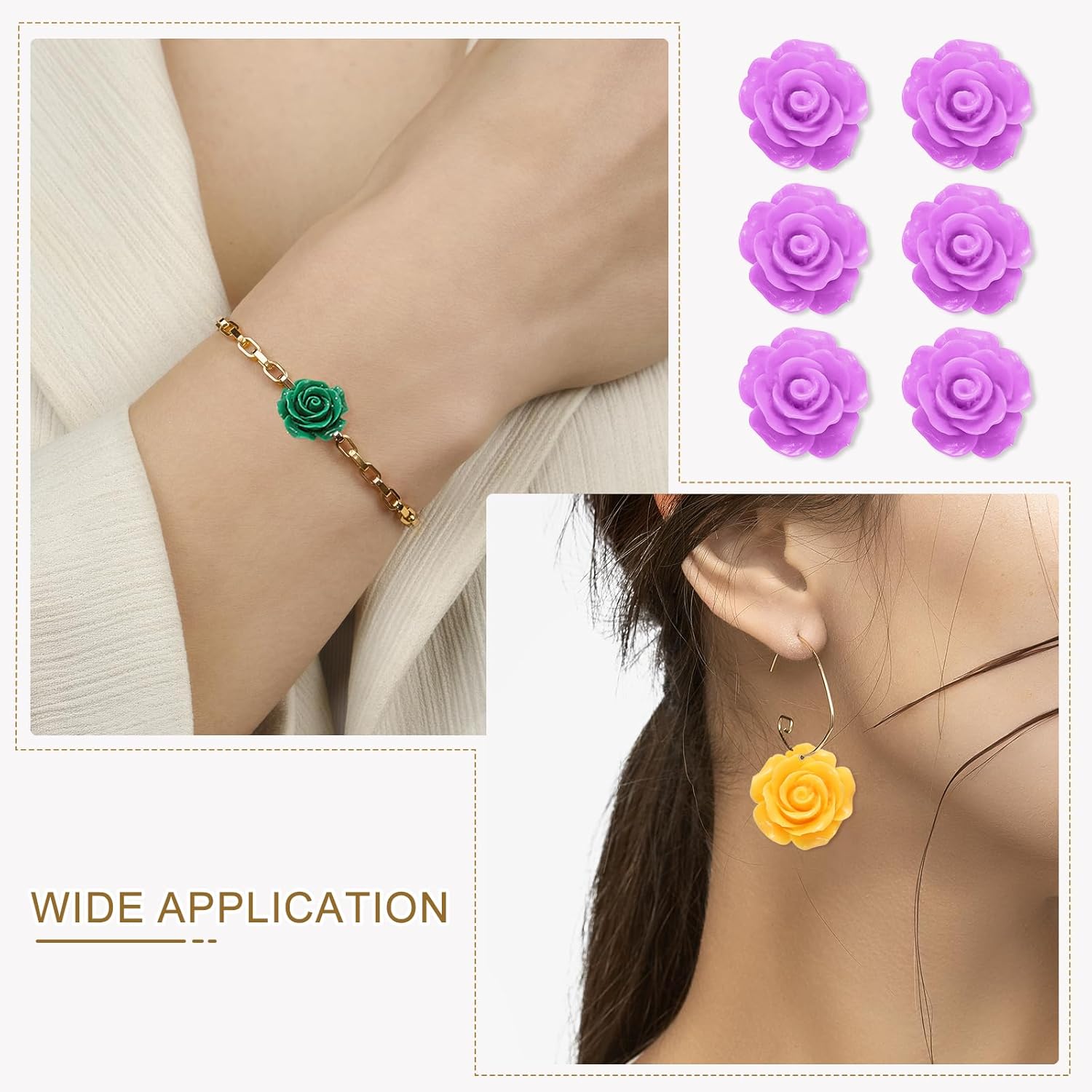 uxcell 60 Pcs Light Purple Resin Rose Flower Beads, 5 Size Flatback Flower Charm Opaque Carve Rose Beads No Hole for DIY Jewelry Making Nails Sunglasses Hair Clip (Small Size) - Image 5