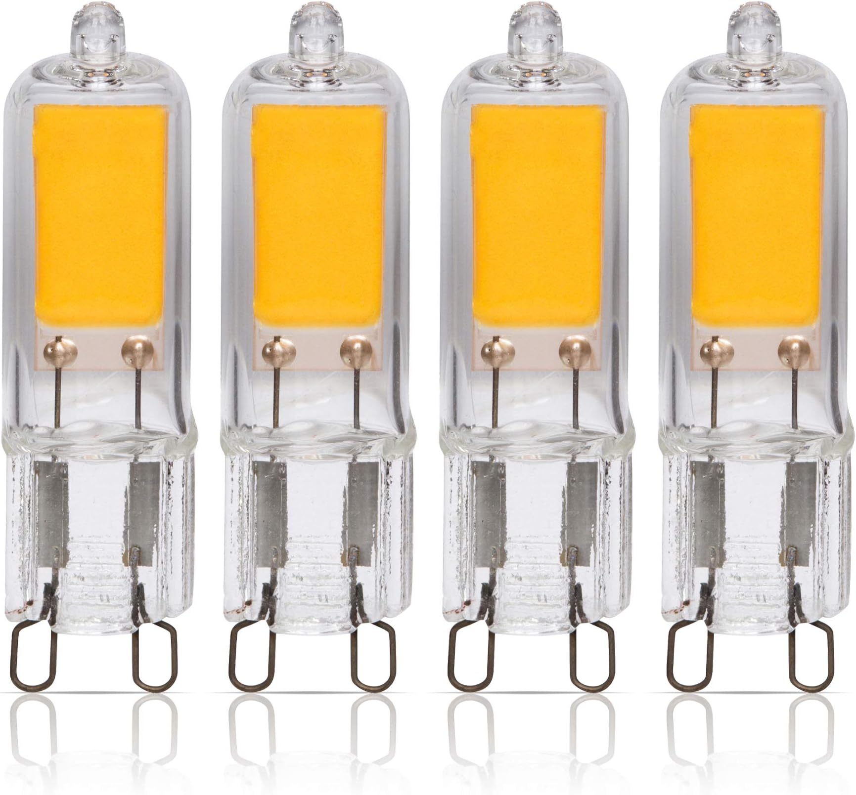 Simba Lighting G9 LED COB Light Bulb (4 Pack) 2W T4 20W to 25W Halogen Replacement for Pendants, Ceiling Lights, Desk Lamp, Wall Sconce, 120V JCD Bi-Pin Base Non-Dimmable, 2700K Warm White