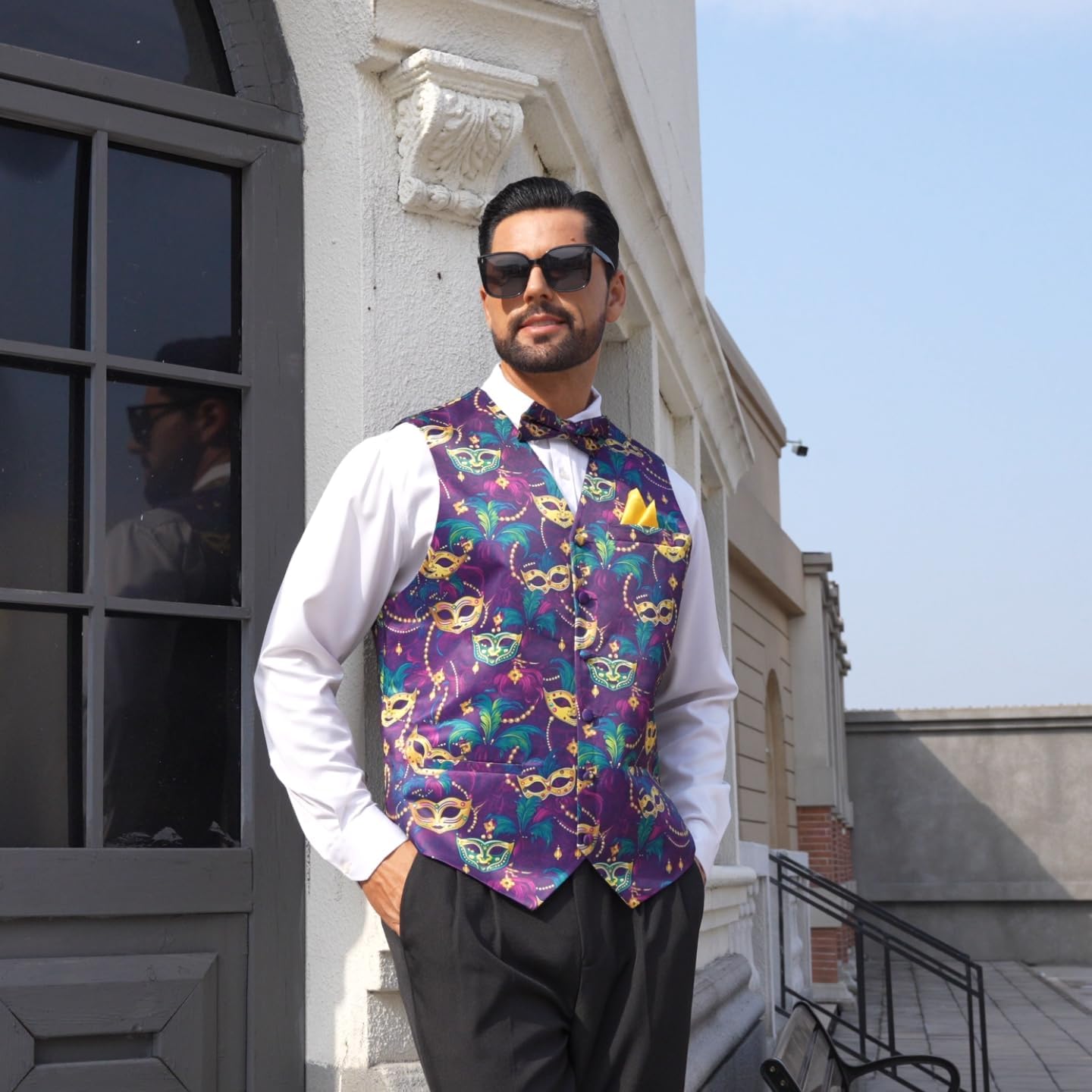 Mardi Gras Vest for Men Mardi Gras Outfit 3PC Mens Vest and Tie Set Waistcoat Vests Tuxedo Vests and Tie - Image 6
