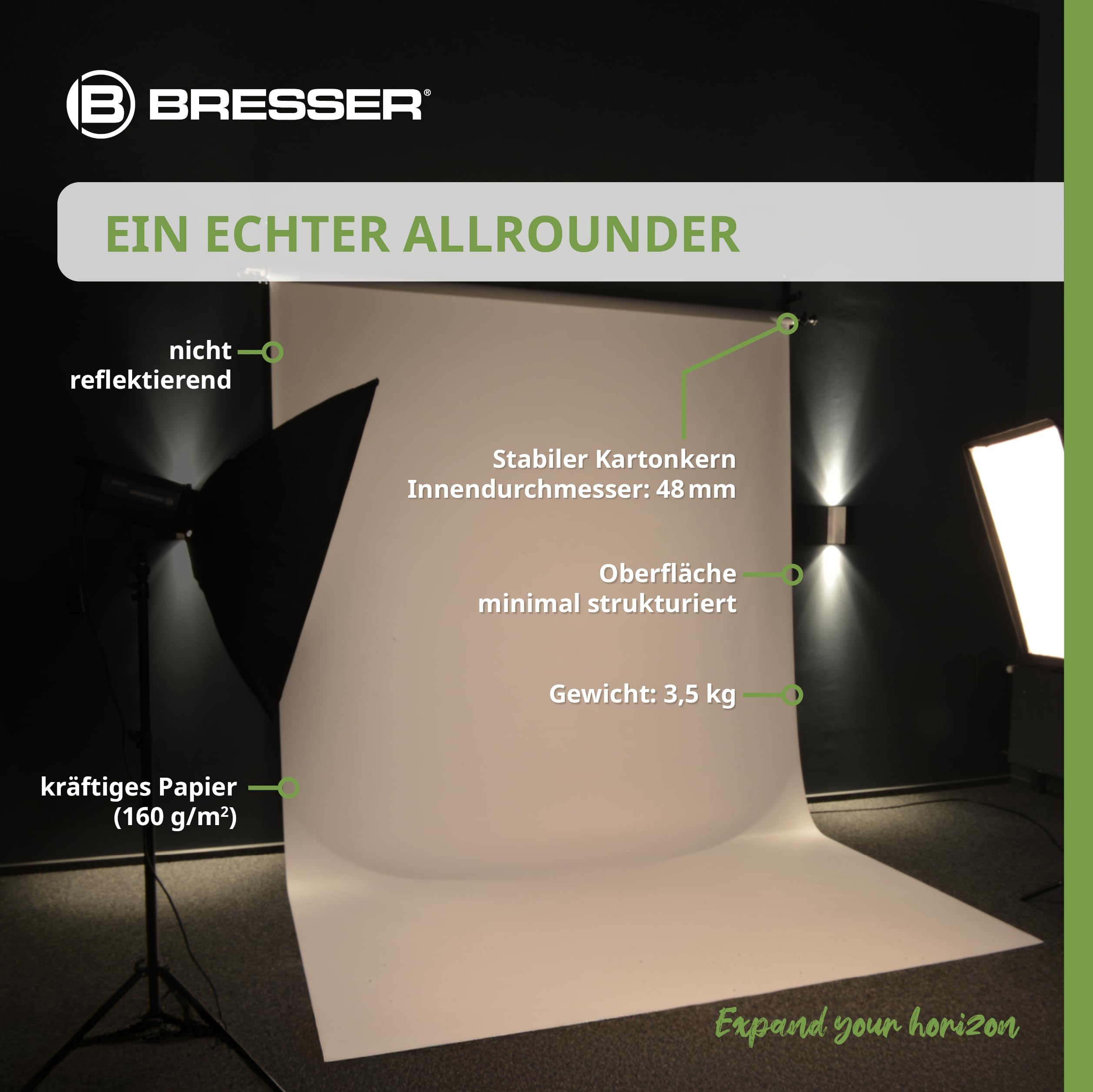 Bresser F001952 Papierhintergrundrolle (2 x 11 m) arktisch weiß