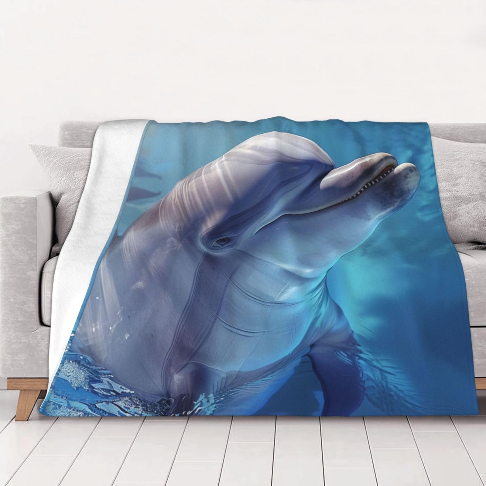 Couverture d'hiver en flanelle dauphin 200x150cm grand plaid chaud lit canapé