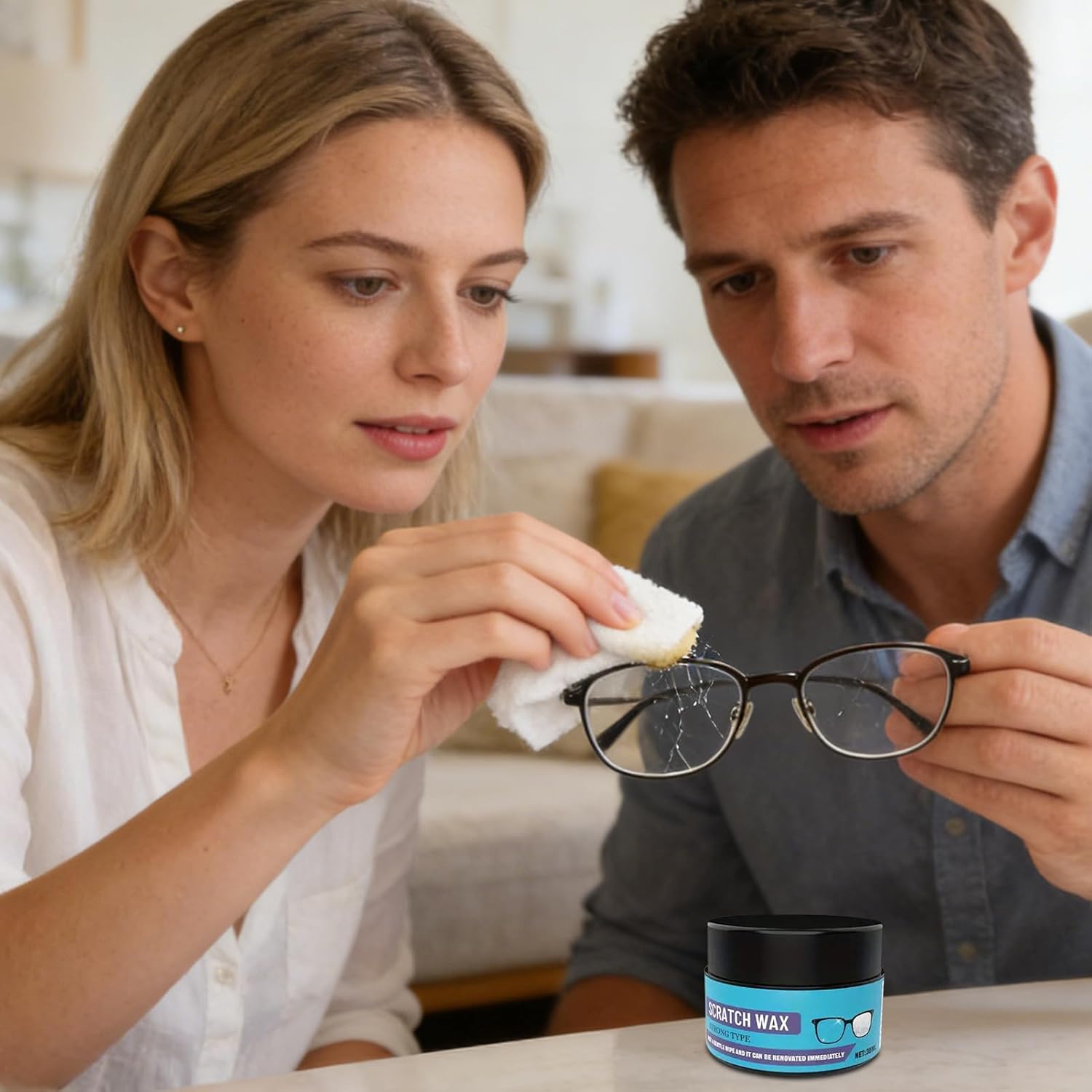 Lens Scratch Remover, 4.2x 4cm Wax Coating for Scuff Repair, Easy Application Formula for Sunglasses, Prescription Eyewear, Goggles, Glassware