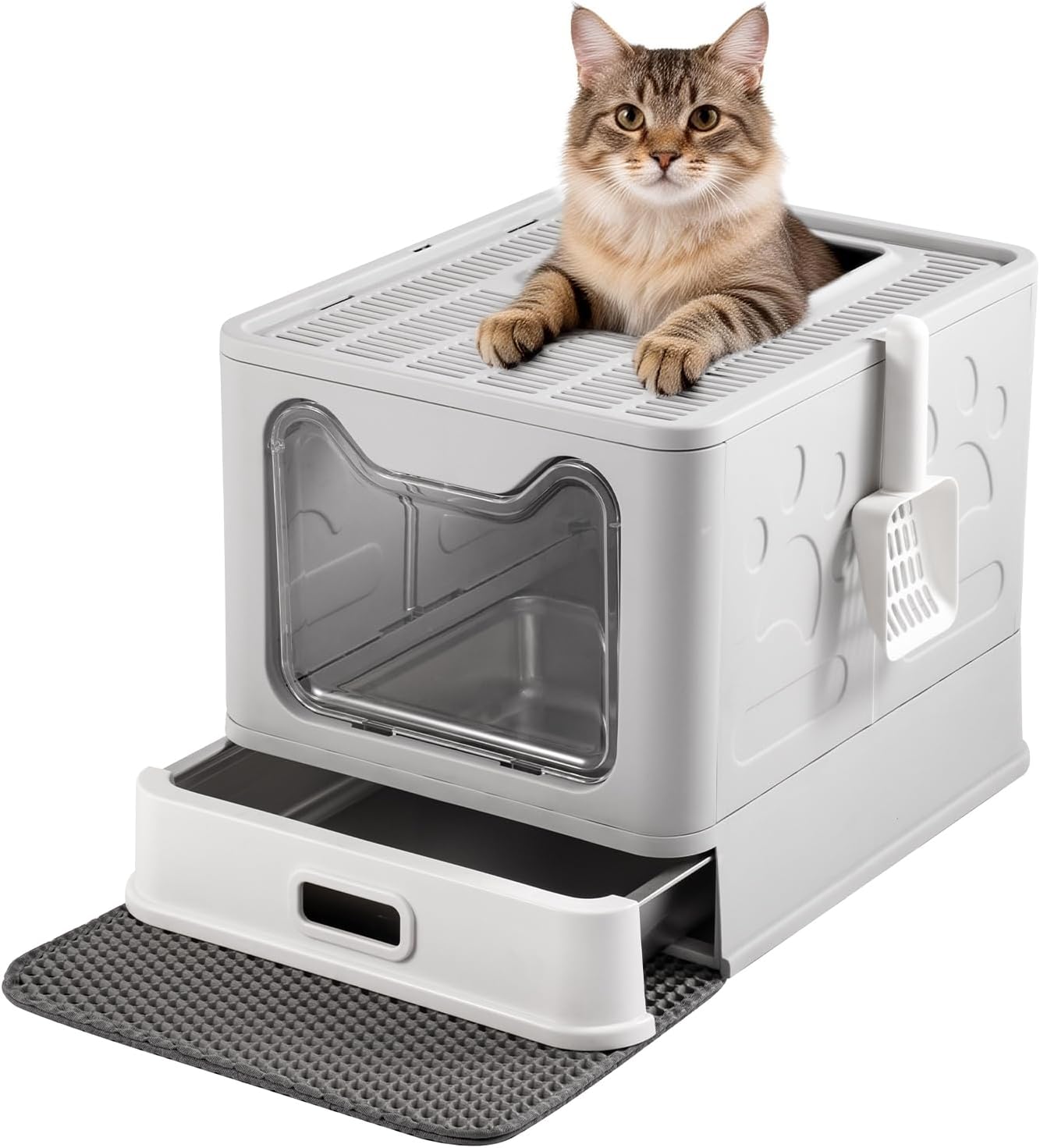 Mustry Stainless Steel Cat Litter Box, Enclosed Kitty Litter Box, Covered Metal Litter Box for Kittens to Senior Cats, Drawer Design, Easy to Clean, Includes Litter Scoop & Litter Mat