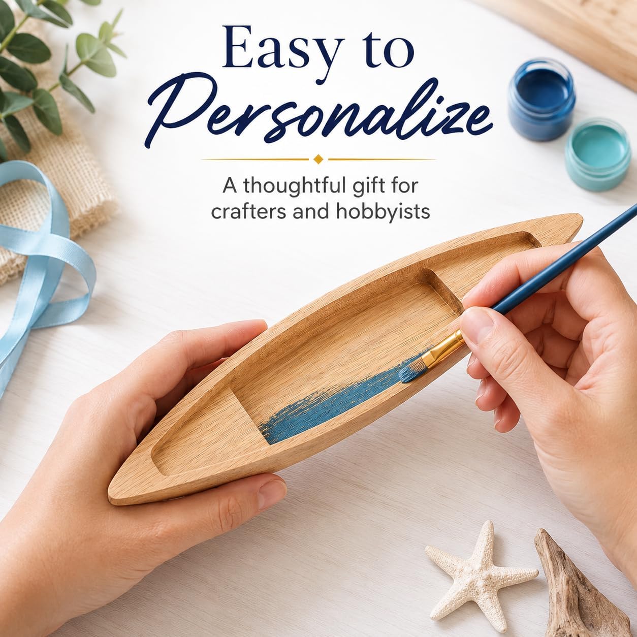 IMIKEYA Small Wooden Boat Decor 9.8 Inch Unfinished Canoe Rowboat Model for Crafts, Nautical Wood Boat Ornament for Home Centerpiece Office Table Decoration