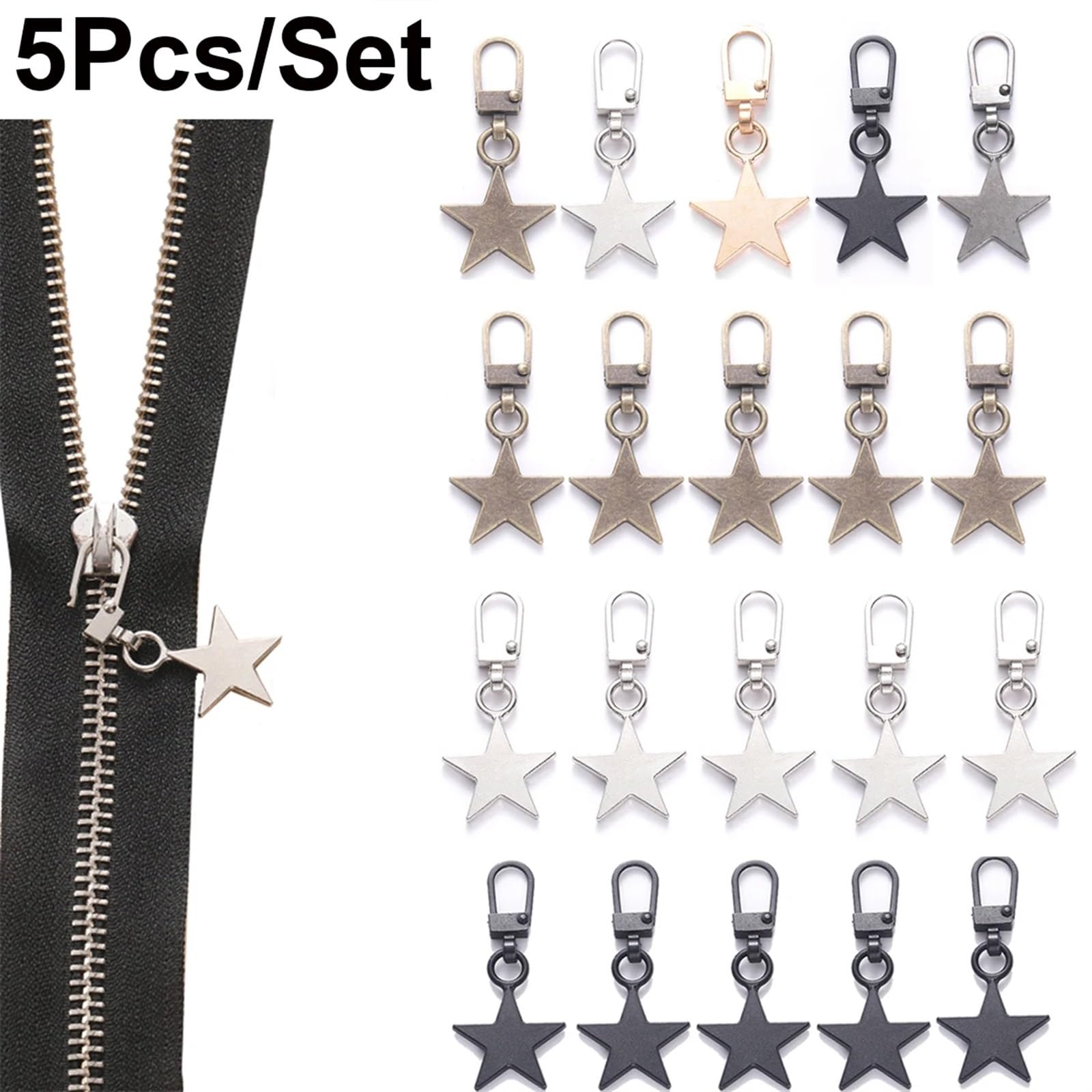 Reemplazo del tirador de cremallera, Tirador de cremallera 5 piezas de cremalleras de costura kits de reparación de deslizadores de cremallera de metal desmontables for bolsos mochila abrigo lengüeta