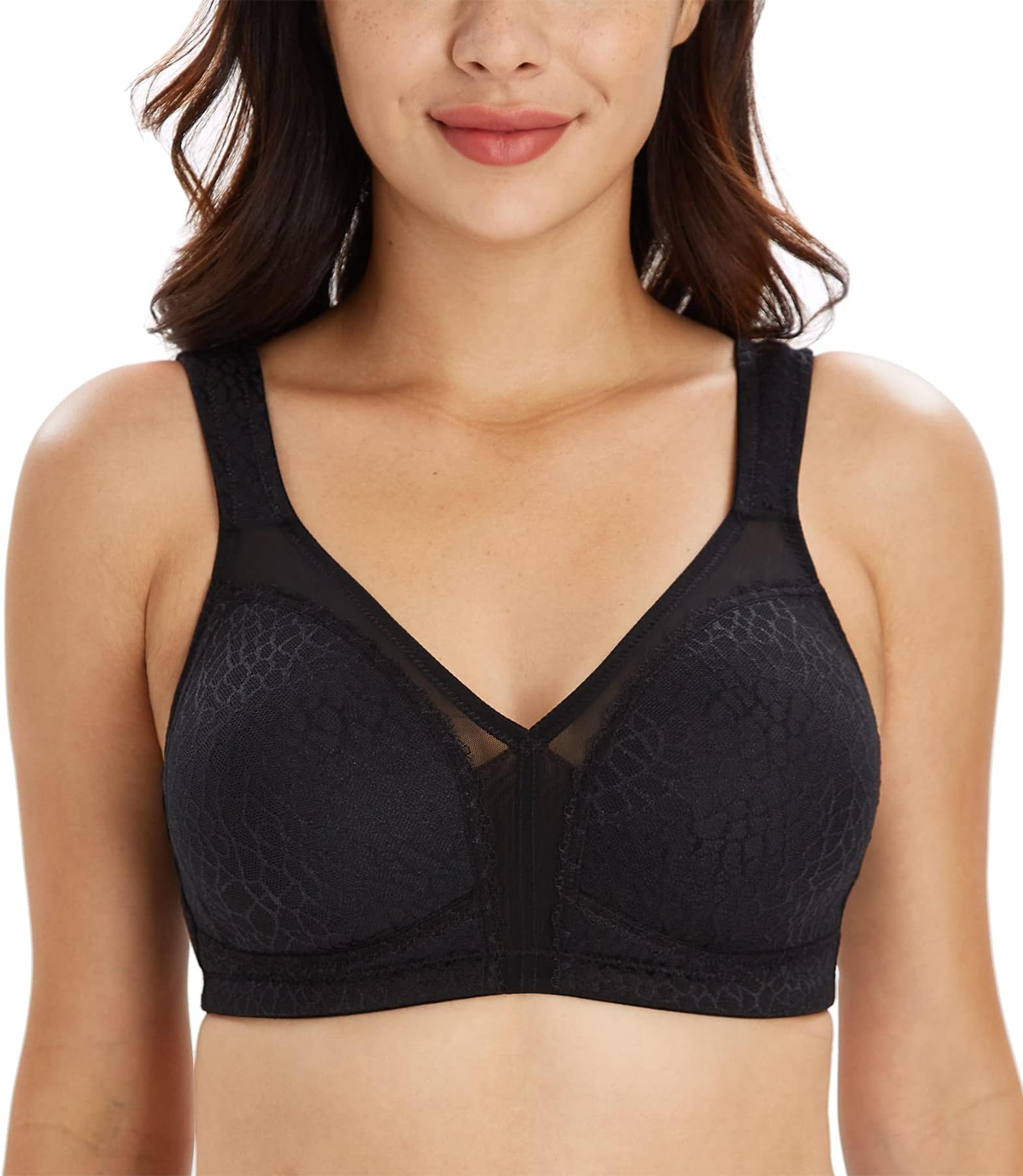 Lemorosy Women's Plus Size Full Coverage Non Padded Wireless Minimizer Bra -Comfort and Double Support