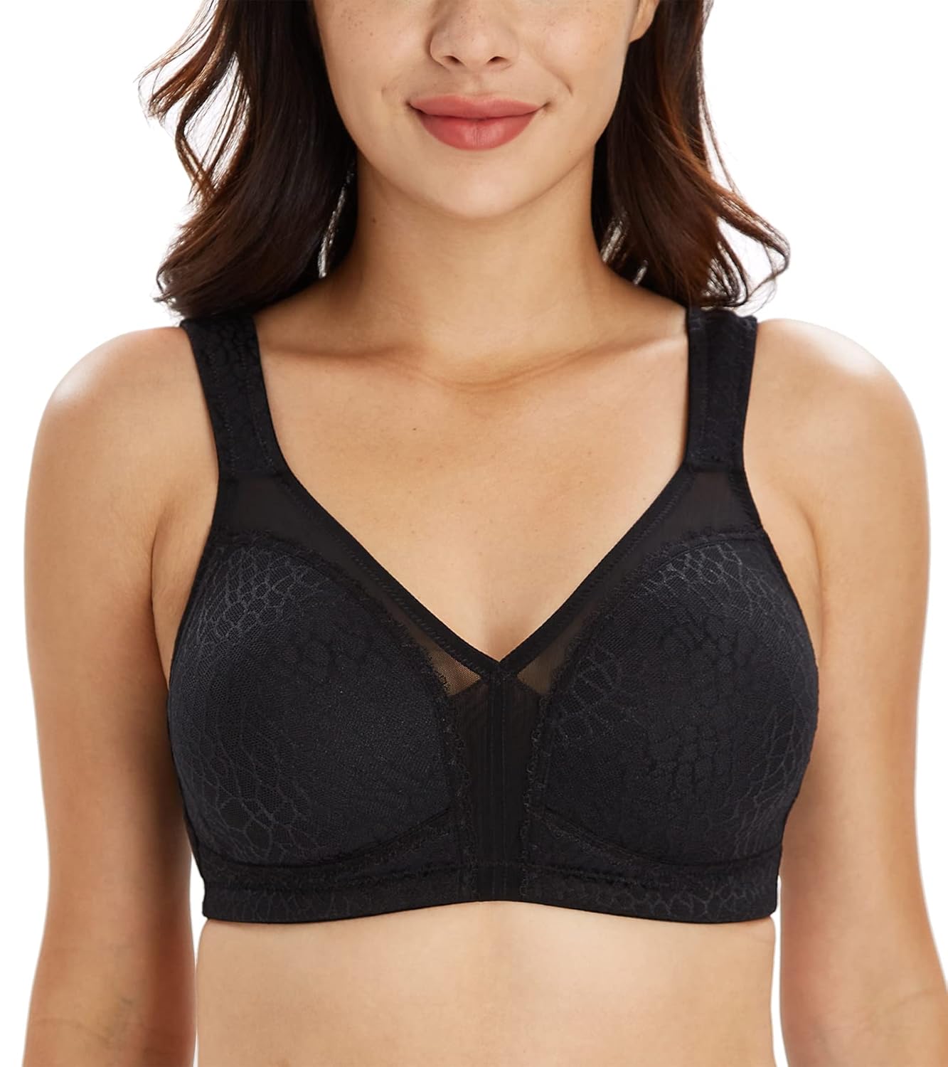 Lemorosy Womens Plus Size Full Coverage Non Padded Wireless Minimizer Bra -Comfort and Double Support