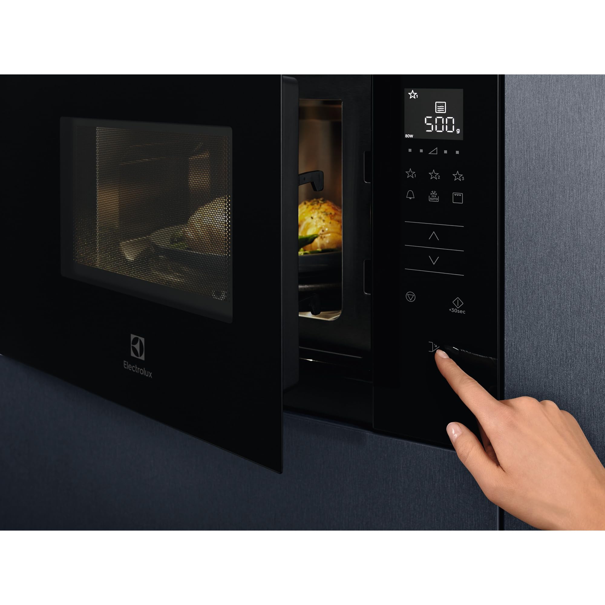 Electrolux KMFD172TEX Horno Microondas Integrable, 800W, Función Grill, Capacidad 17 L, Display Led con Control Táctil, Plato Giratorio Retornable, Apertura Electrónica, Color Negro Inox Antihuellas