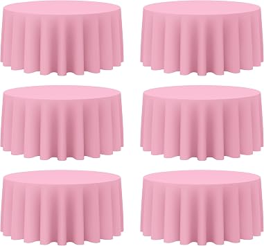 BRILLMAX 6 Pack Pink Round Tablecloths 132 Inch for 72" Tables