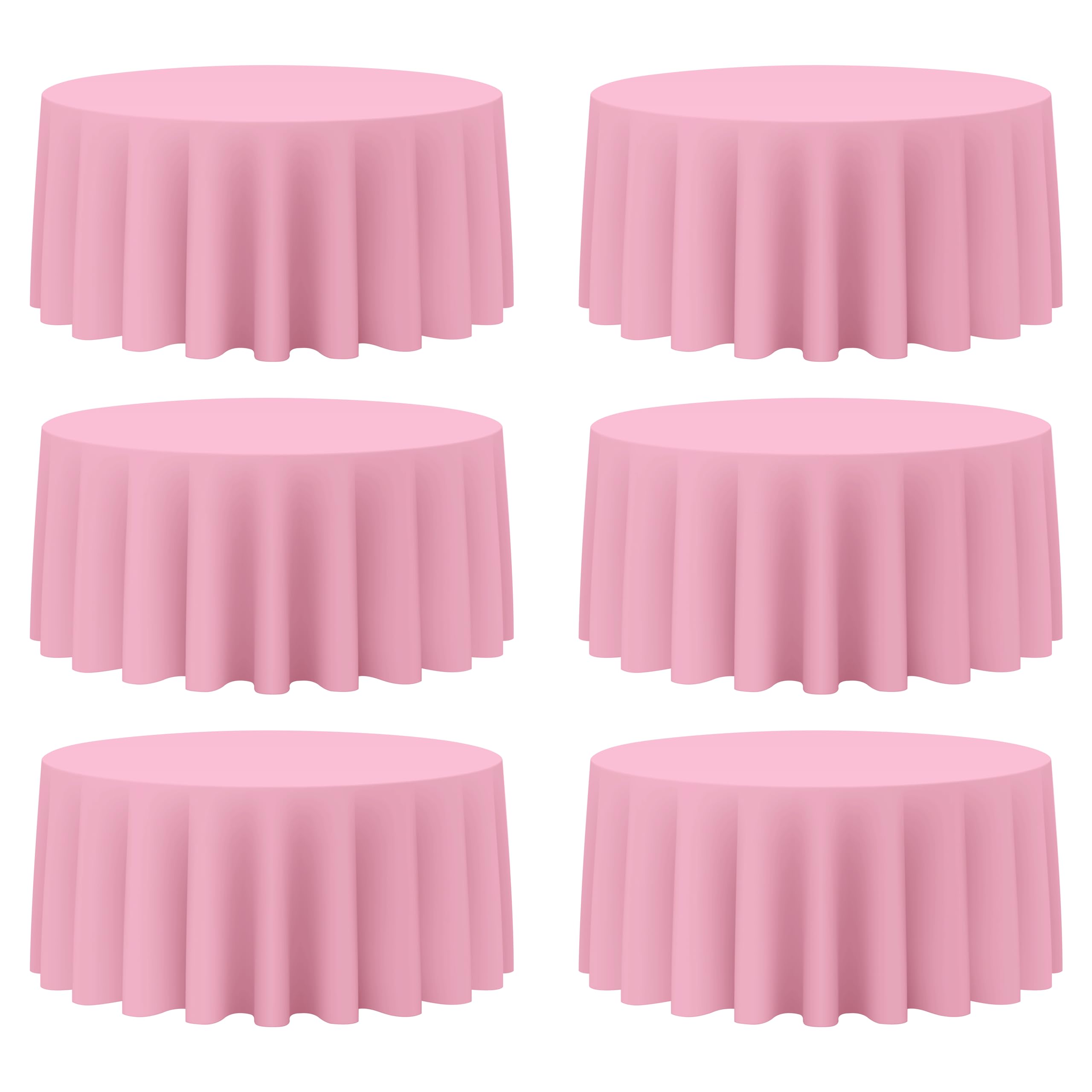 BRILLMAX 6 Pack Pink Round Tablecloths 132 Inch - Circle Bulk Linen Polyester Fabric Washable Table Clothes Cover for Wedding Reception Banquet Birthday Party Buffet Restaurant