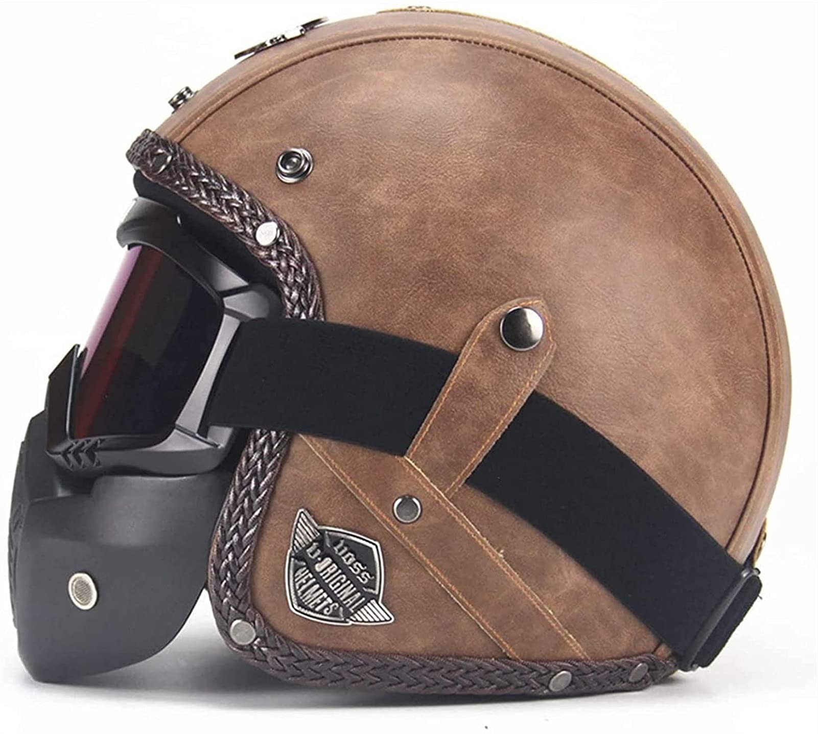 YLFC Männer Jethelm Retro – ECE/DOT-geprüft, Handgefertigtes Braun-PU-Leder, Mit Visier & Brille – Größe M Bis XXL YLFC Männer Jethelm Retro – ECE/DOT-geprüft, Handgefertigtes Braun-PU-Leder, Mit Visier & Brille – Größe M Bis XXL