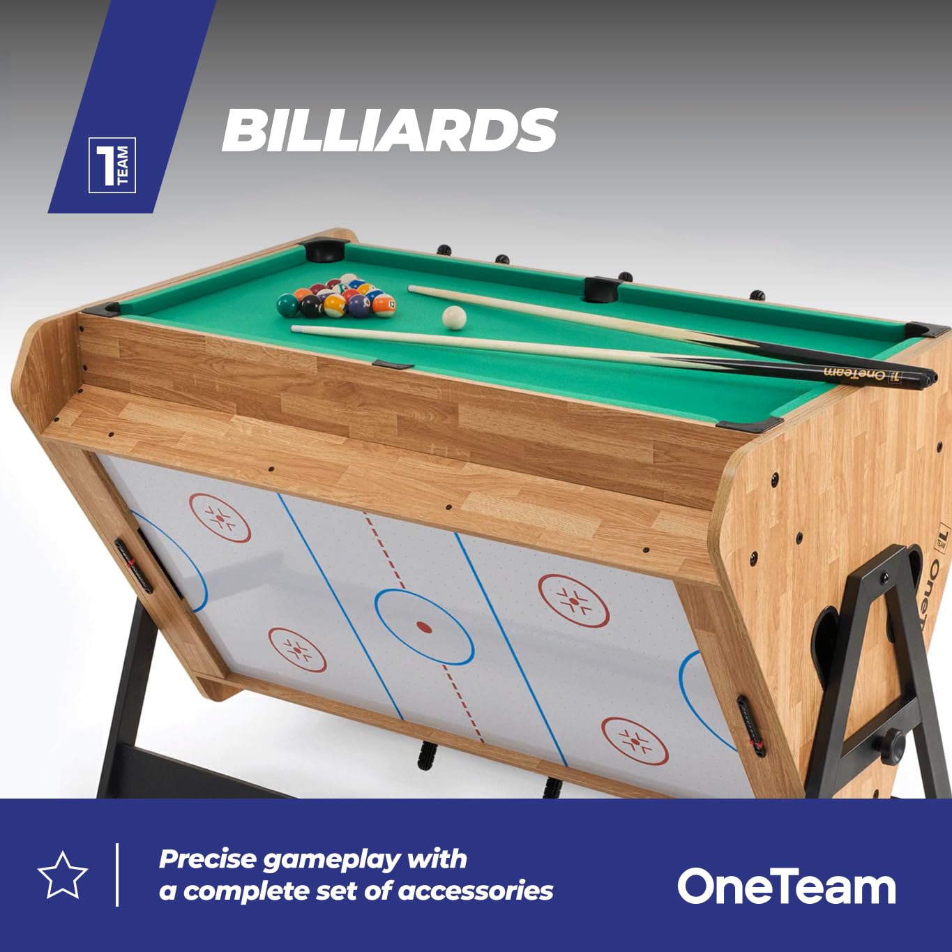 OneTeam FunArena 3in1 Spieltisch Tischfußball Billard Airhockey multifunktional kompakt austauschbare Spielfelder