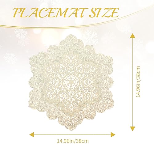 Miniatura 4 de BACKTOEDEN Manteles individuales redondos en color dorado claro, juego de 6 manteles individuales lavables y fáciles de limpiar, resistentes al Copo