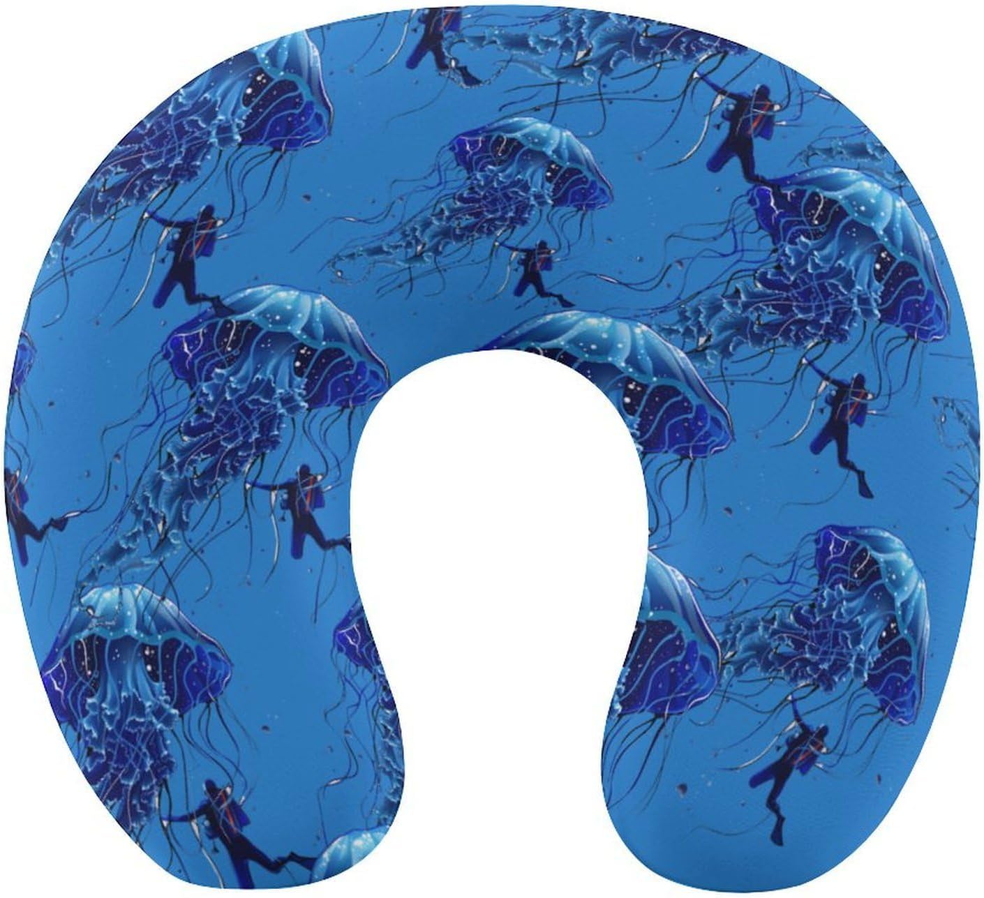 Beautiful Jelly Fish with Scuba Diver Travel Pillow U Shape Neck Pillow Washable Pillowcase for Sleeping Chair