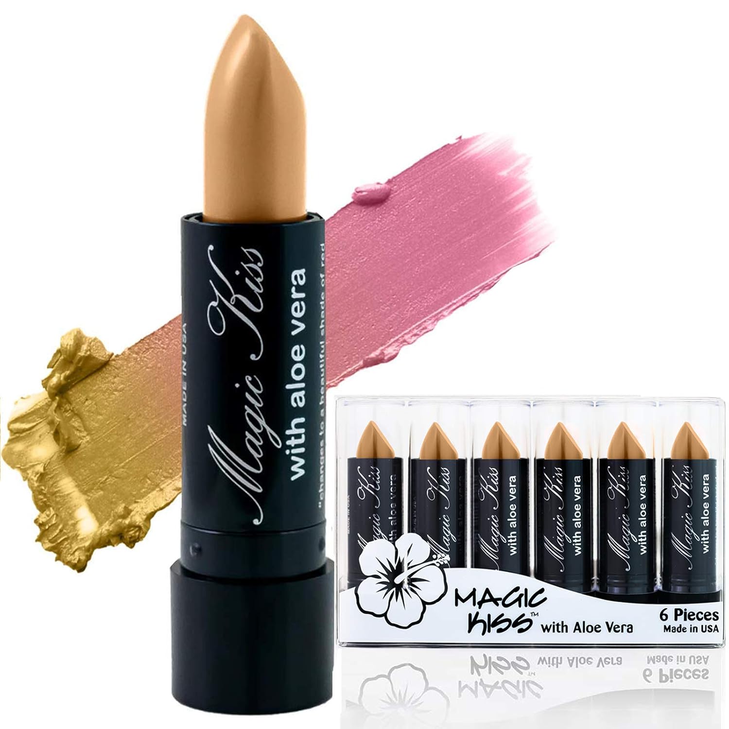 Magic Kiss Lipstick Set Aloe Vera Color Changing 6 Pack MADE IN USA (Gold) image 2