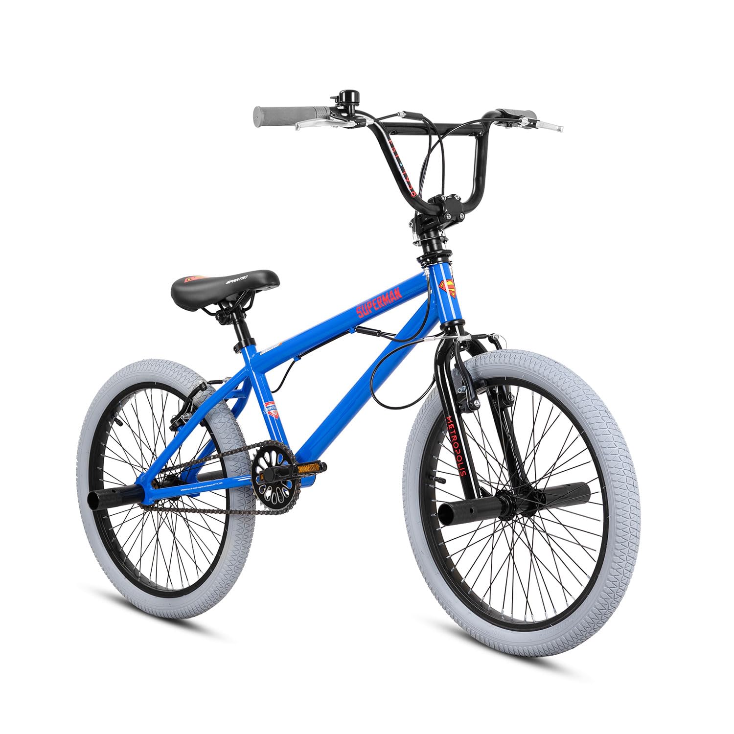 Spartan 20-Inch Superman BMX Bicycle – Official Superman Graphics, Steel Freestyle Frame, Caliper Brakes, Single-Speed Drivetrain, Freestyle Pegs, 170mm Crankset, Durable Rims and Tyres | SP-3302-20