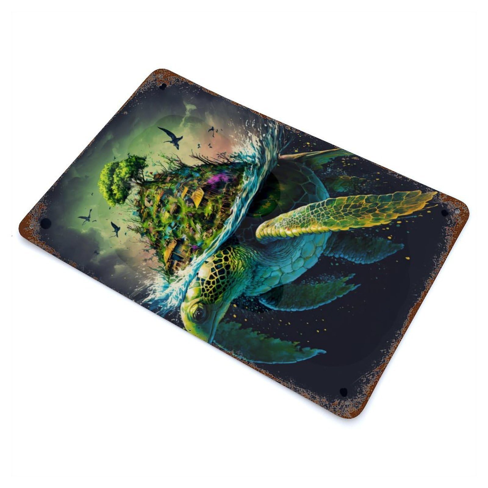 Turtle Island 11.8"x7.9" Rustic Tin Plaque, Novelty Wall Decor for Living Room, Hallway And Home Decor