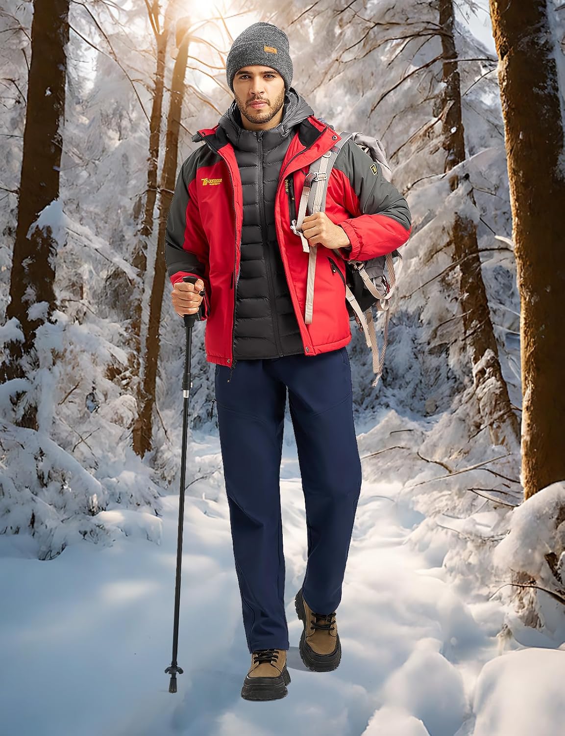 Rdruko Men's Insulated Running Jacket Hybrid Lightweight Puffer Jacket Detachable Hood Warm Winter Coat Hiking Golf - Image 2