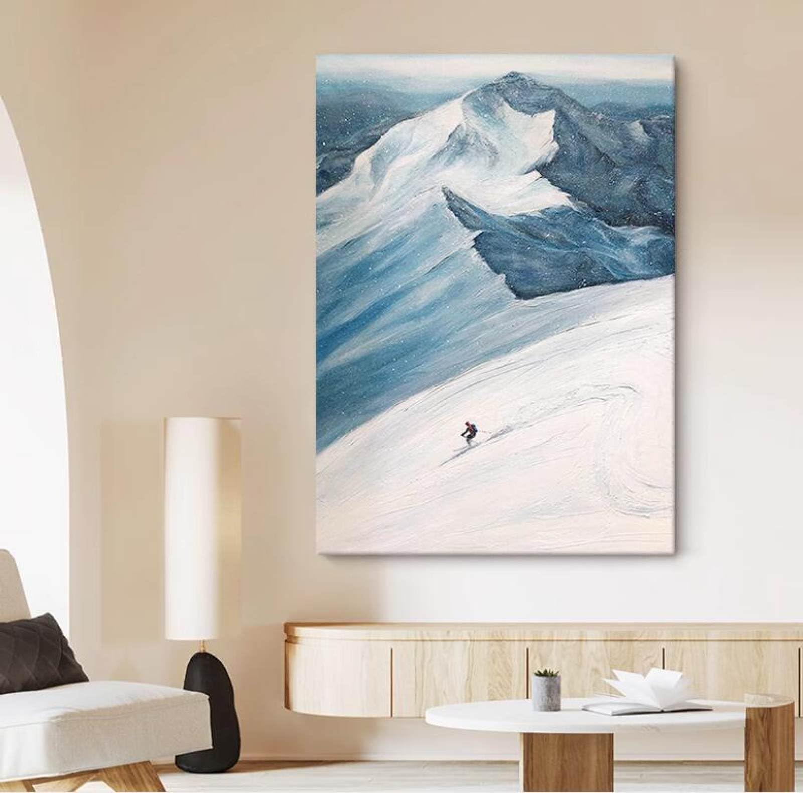 Peinture à l'huile sur toile peinte à la main paysage de ski abstrait texture unique