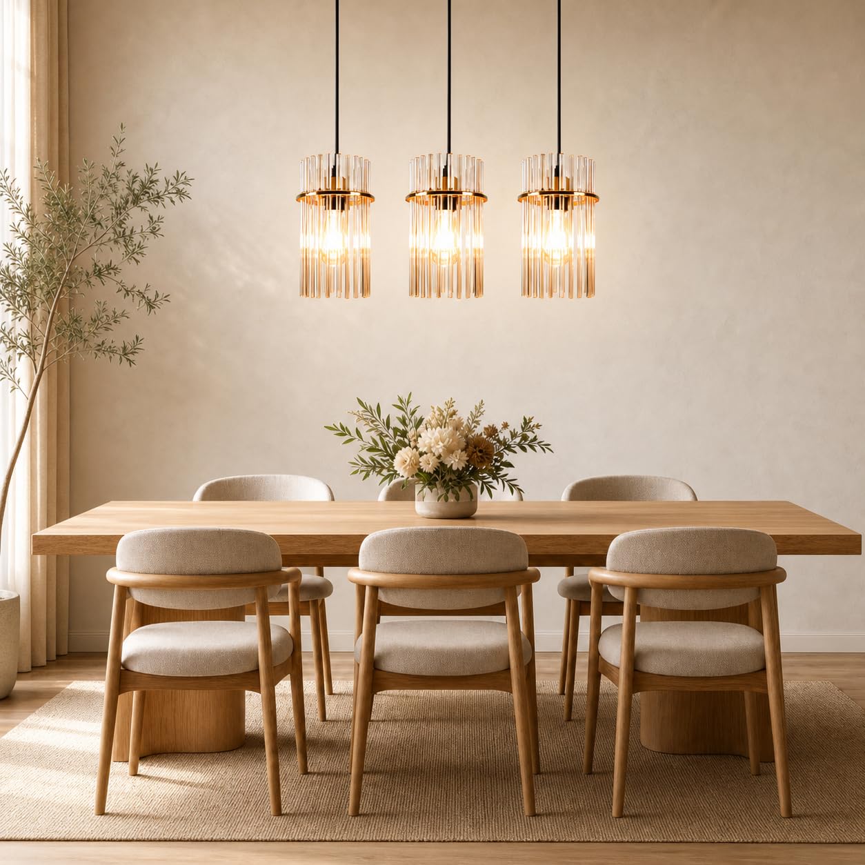 Suspension Luminaire 3 Lampe Verre Lustre Cuisine Doré E27