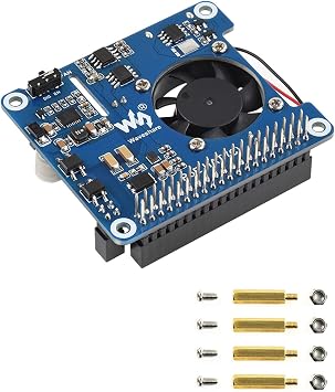 waveshare Power Over Ethernet PoE HAT for Raspberry Pi 4B / 3B +، 802.3af / at PoE Network Standard، 5V USB-A & 12V Header Outputs، PoE HAT Onboard Cooling Fan and MP8676 Buck Chip، Isolated