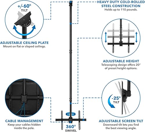 Miniatura 3 de Mount-It! Soporte de montaje de TV de techo extralargo, 10 pies de largo, se adapta a televisores de pantalla plana de 40 42 47 50 55 60 70