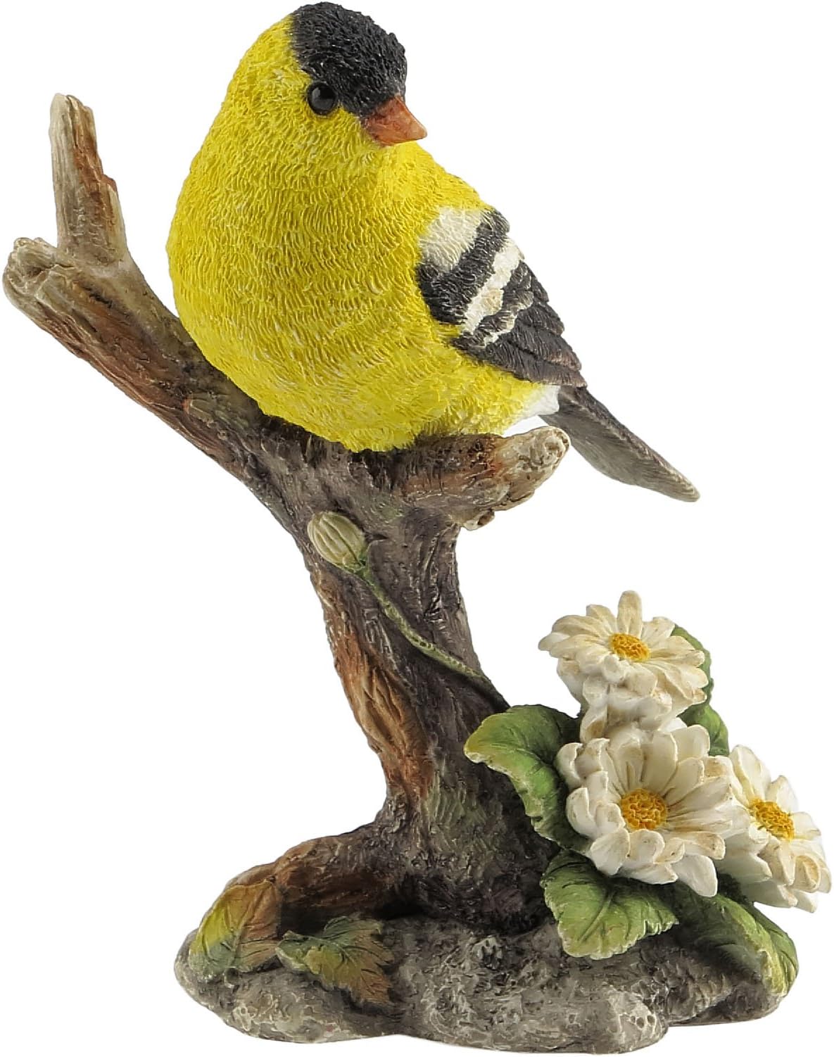 4.5 Inch Goldfinch Bird on Branch Decorative Statue Figurine, Yellow